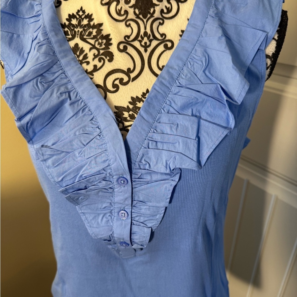 Loft Blue Ruffle Button Front Tank Top NWT - Picture 2 of 4